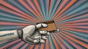 Para entender o pagamento agêntico, siga uma transação mao robotica cartao credito ilustracao 300x169