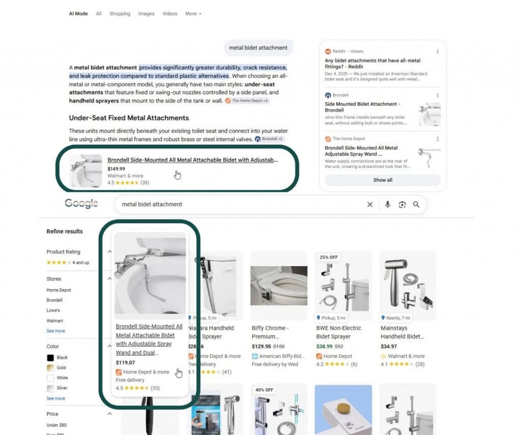 Modo IA do Google mostra preços 21,6% maiores em teste que a pesquisa tradicional comparacao precos 1024x855